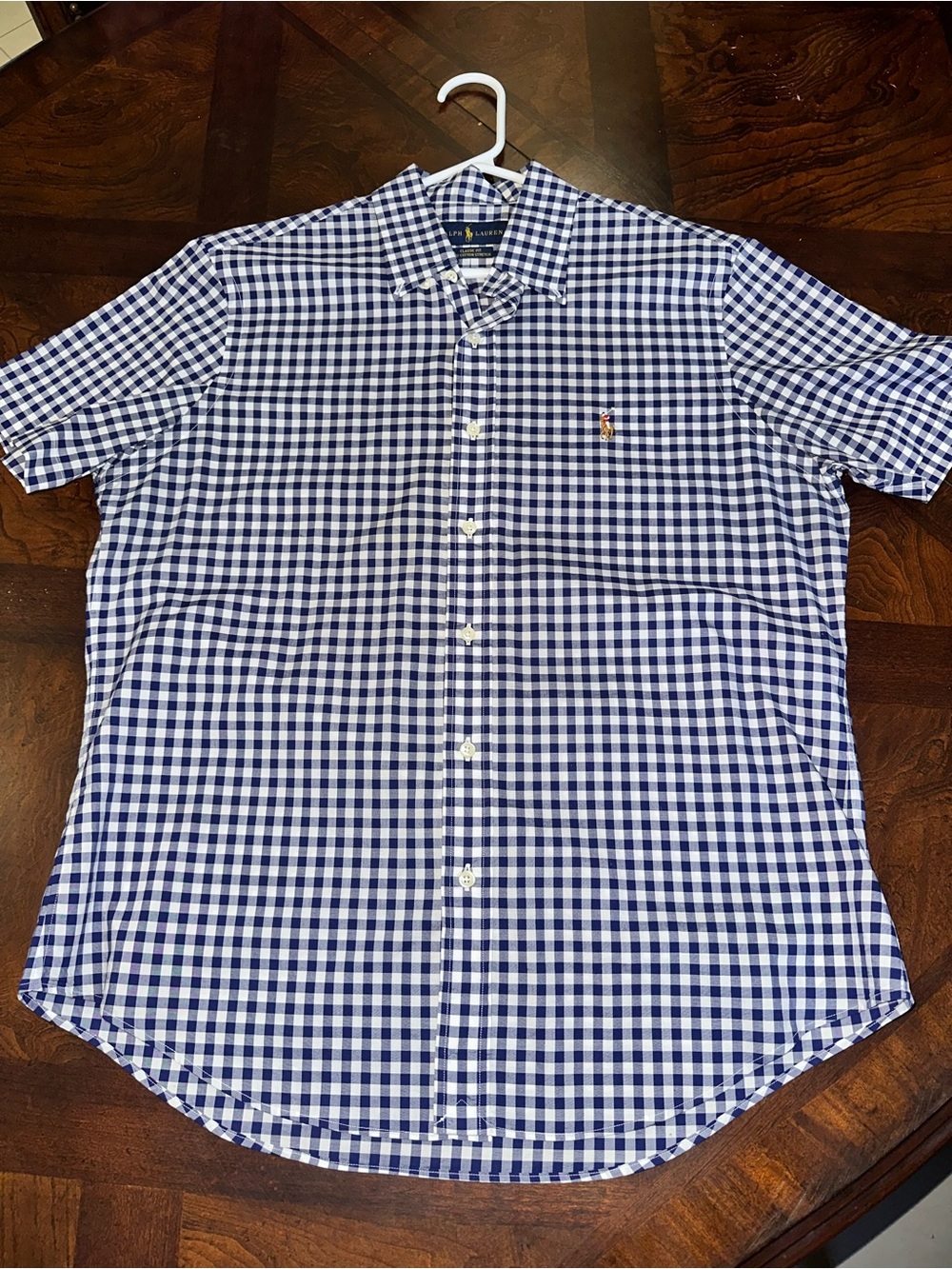 Ralph Lauren Blue and White Gingham Short-Sleeve Button-Down Shirt